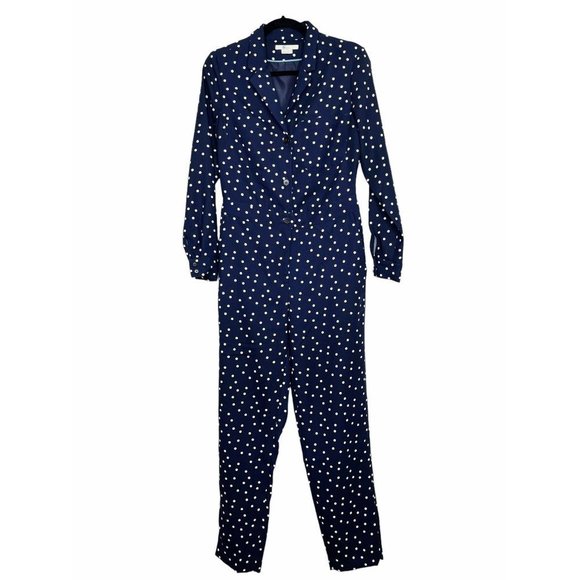 Boden Tillie Navy Blue Polka Dot Jumpsuit Long Sleeve Button Size 4 R US - Picture 4 of 7
